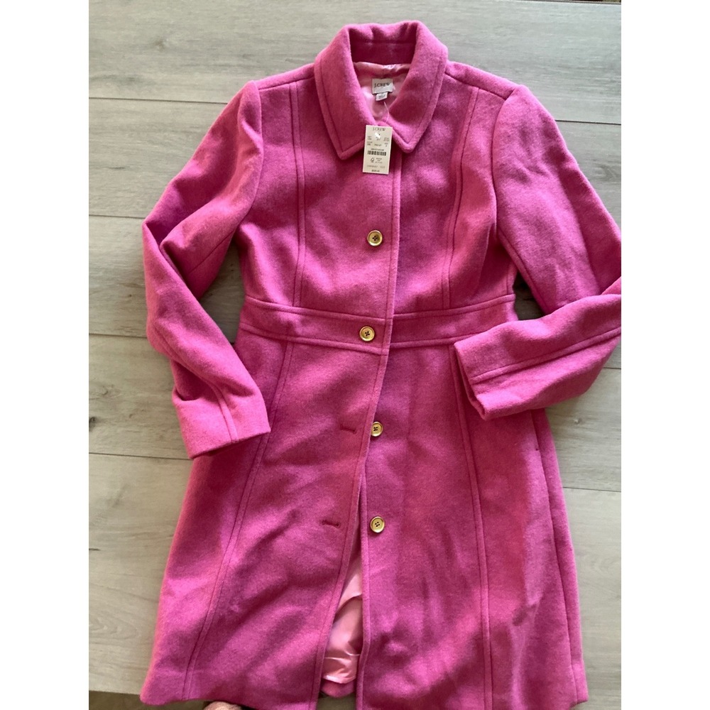 J. Crew Pink Wool Blend Women's Coat Button Front Size 8 New With Tags - Picture 6 of 7